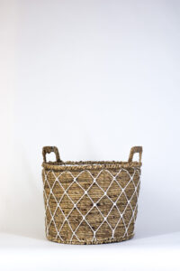 Canasto Beige y Natural entrelazado